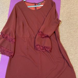 Maroon dress with lace bell sleeves